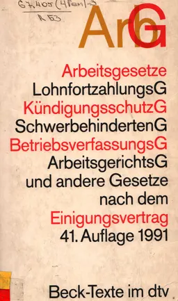 Arbeitsgesetze : mit d. wichtigsten Bestimmungen zum Arbeitsverhältnis, Kündigungsrecht, Arbeitsschutzrecht, Berufsbildungsrecht, Tarifrecht,Betriebsverfassungs recht, Mitbestimmungsrecht und Verfahrensrecht. Textausgabe